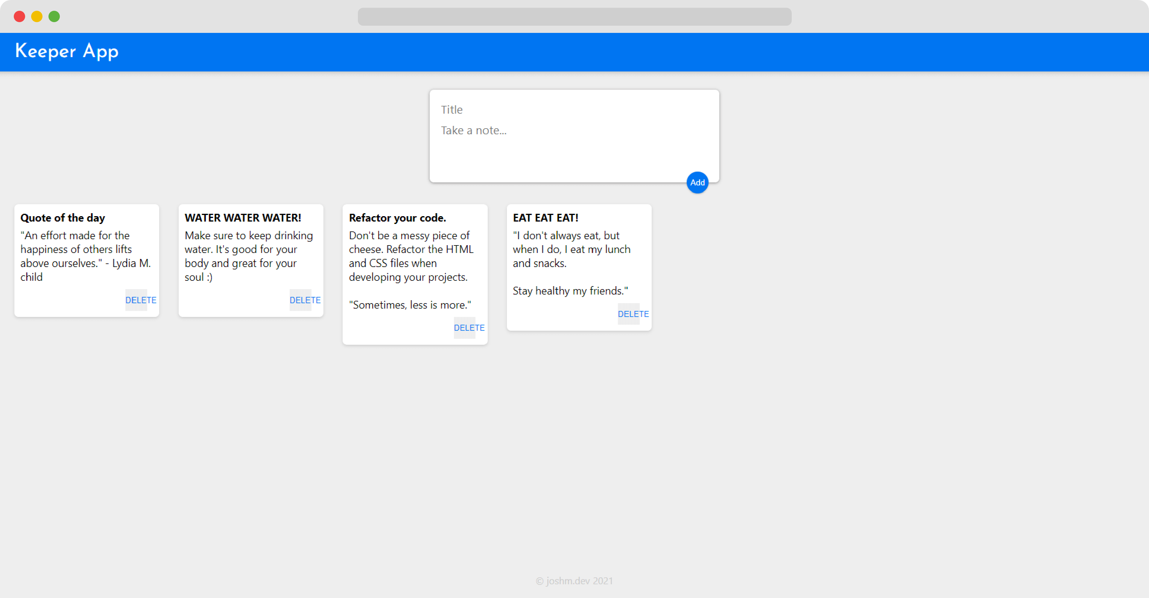 The Keeper App home page.